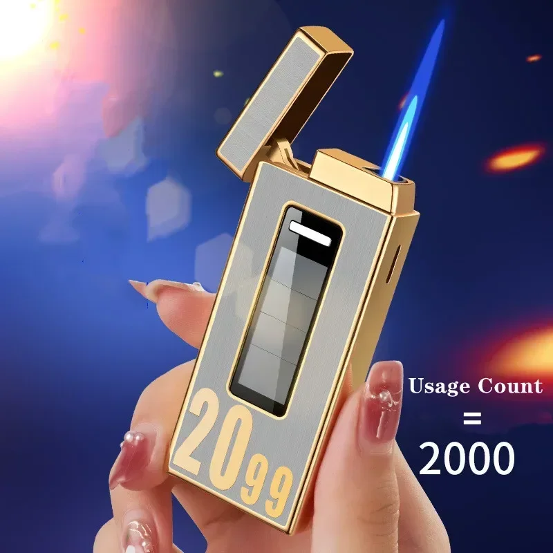 Blue Flame Jet Lighter Touch Sensing Solar Rechargeable Lighter Metal Outdoor Windproof Butane Turbo Torch Gas Lighter