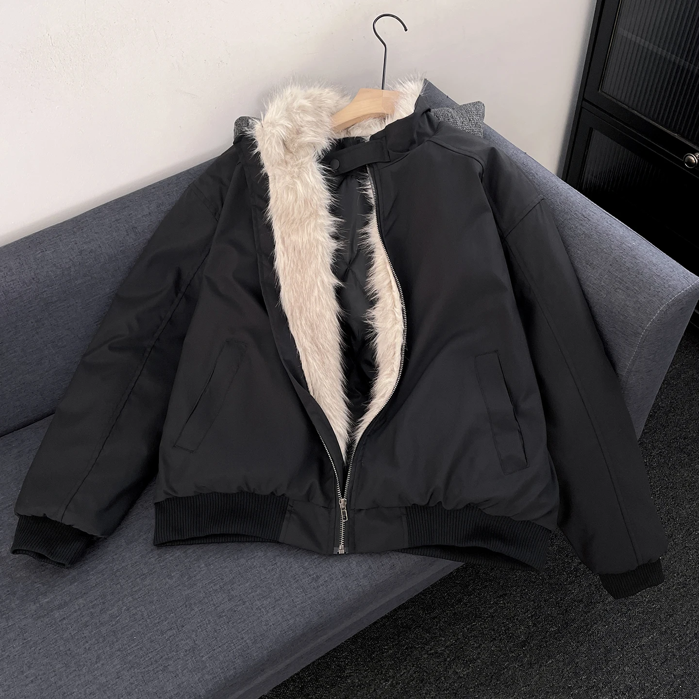

Мужская утепленная зимняя куртка с искусственным мехом, хлопковая, с воротником-стойкой, теплой внутренней хлопковой подкладкой, модная, брендовая, повседневная одежда