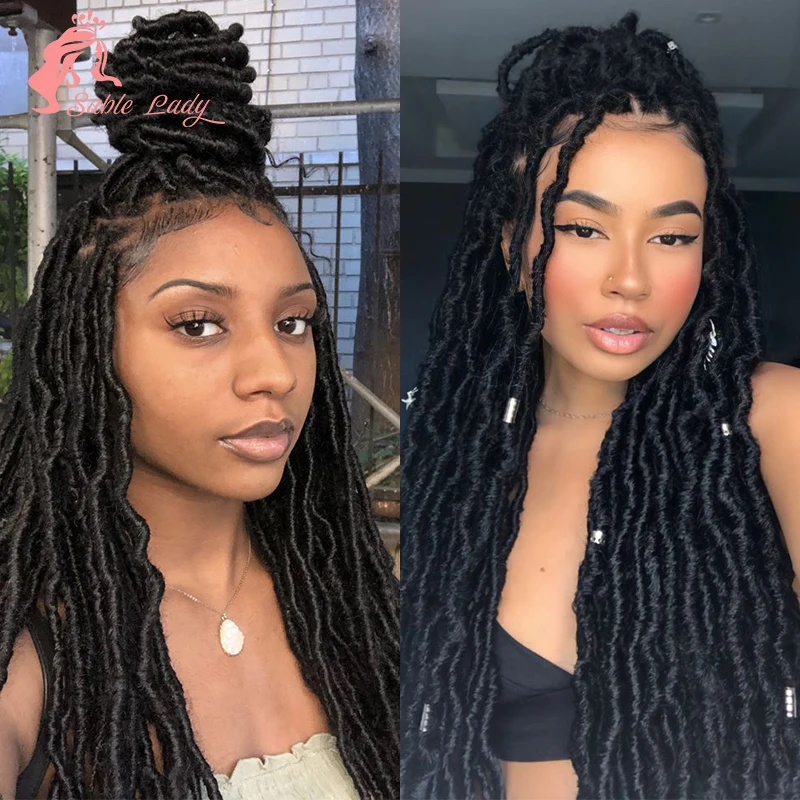 Synthetic Braided Wigs Lace Front Wig Faux Locs Crochet Hair Dreadlocks Sable Lady Front Lace Wig Wigs For Women Curly Wig Laces