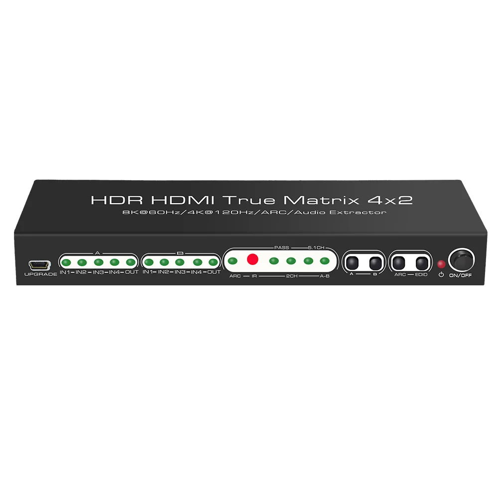 8K Switcher HDMI-compatible 2.1 Matrix 4x2  Video Splitter 4K 120Hz Audio Extractor ARC Dolby Vision Atmos 7.1 5.1 2CH Audio