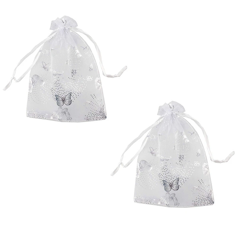 

200Pcs 9X12cm Butterfly Organza Jewelry Gift Pouch Candy Pouch Drawstring Wedding Favor Bags White