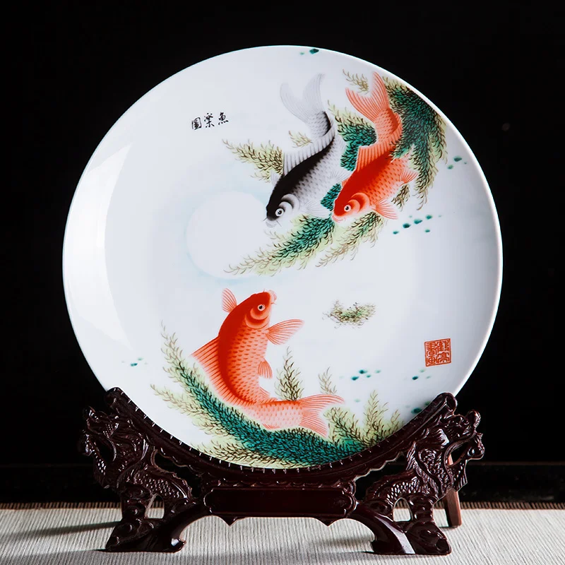 

Jingdezhen Ceramic 10 Inch Picture Of Fish Joy Decorative Plate Hanging Plate Sitting Plate Home Study Office Ornament