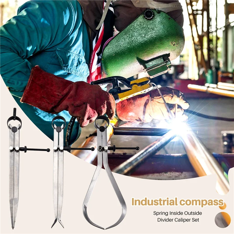 PZHI-Spring インサイド アウトサイド ディバイダー キャリパー セット 8 インチ マシニスト ツール 3 パック