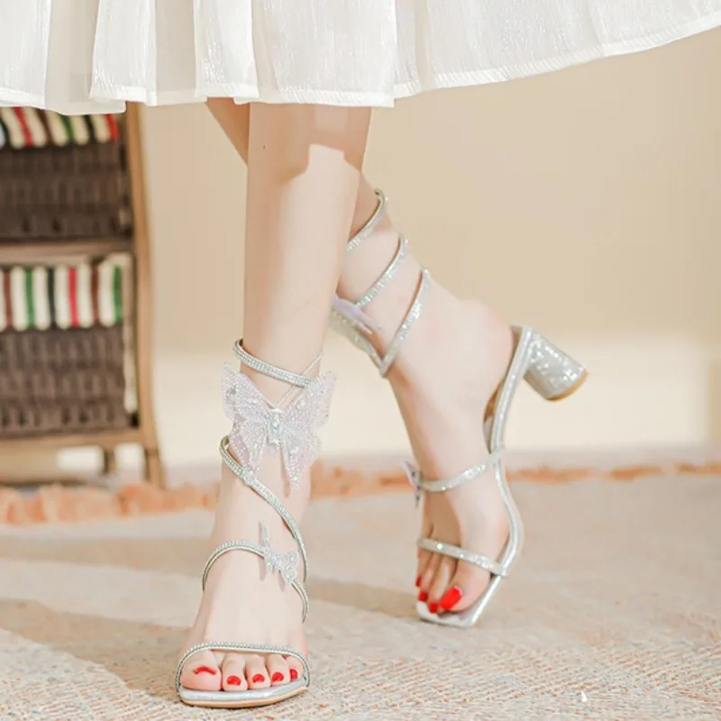 

New Womens Shoes Luxury Rhinestone Bow High Heeled Sandals for Woman Exquisite Model Casual Shoes Designer Shoes Sandalias Mujer