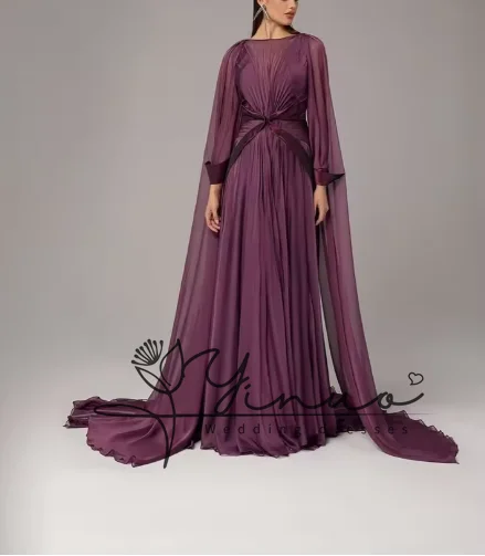 

Фиолетовое платье для выпускного вечера с вырезом лодочкой по индивидуальному заказу, модное плиссированное вечернее платье с длинными рукавами, женское платье для матери невесты Dre
