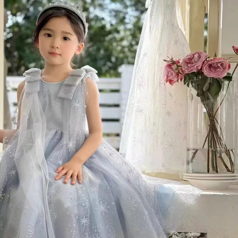 

Новое платье для девочек с бантом, в стиле сказочной принцессы, с пышной юбкой