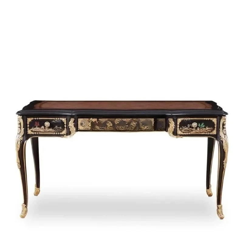 

G Письменный стол в американском французском стиле ретро, письменный стол из цельного дерева, компьютерный стол из воловьей кожи