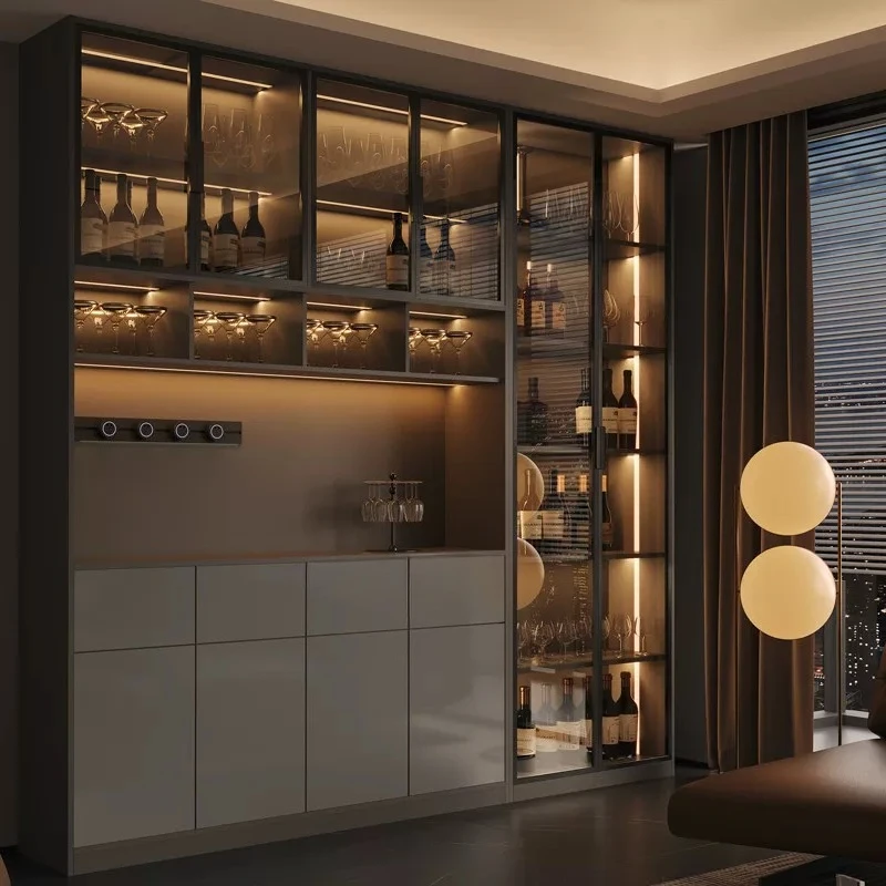 Light luxury Italian dining side wine cabinet modern simple living room storage locker drawers glass display cabinets furniture view 2