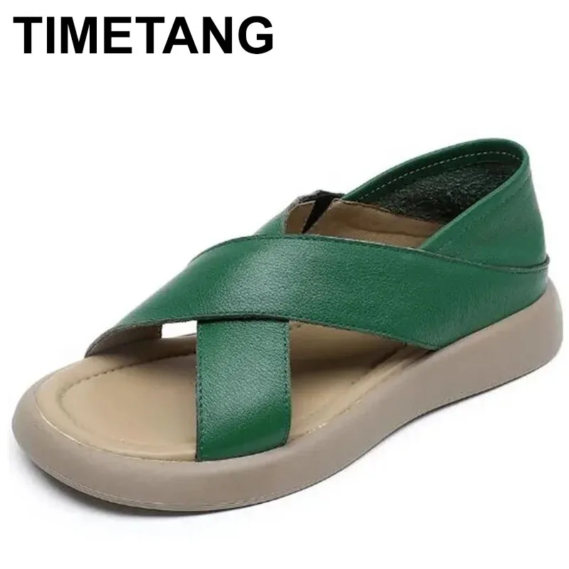 

2025 летние сандалии из мягкой воловьей кожи, удобные дышащие сандалии на плоской подошве, женская обувь большого размера, повседневные сандалии