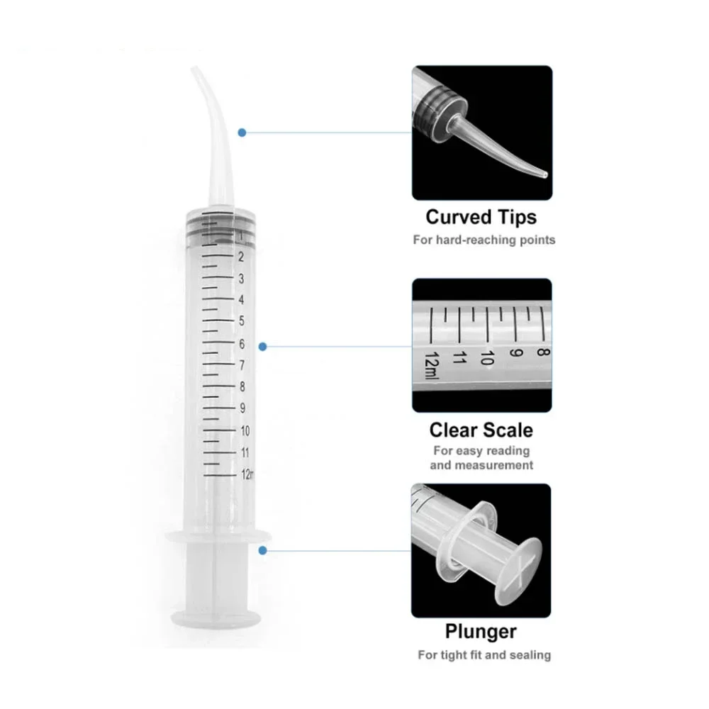 

100 шт., стоматологические шприцы с изогнутым наконечником, 12 куб.см, прозрачная игольная трубка для стоматолога, инструменты для гигиены полости рта
