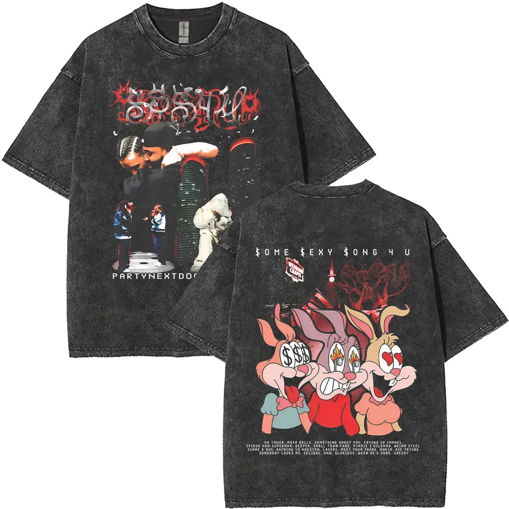 

Washed Vintage Rapper PARTYNEXTDOOR & Drake Some Sexy Songs 4 U SSS4U Album 2025 T-shirt Men Hip Hop Fashion Pop Music T Shirts