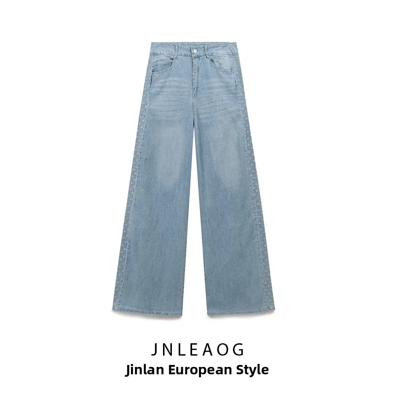 JNLEAOG High Waist Embroidered Hollow out Denim Jeans Women's Faion Design Autumn New Sle Loose Fit Polyester Fabric