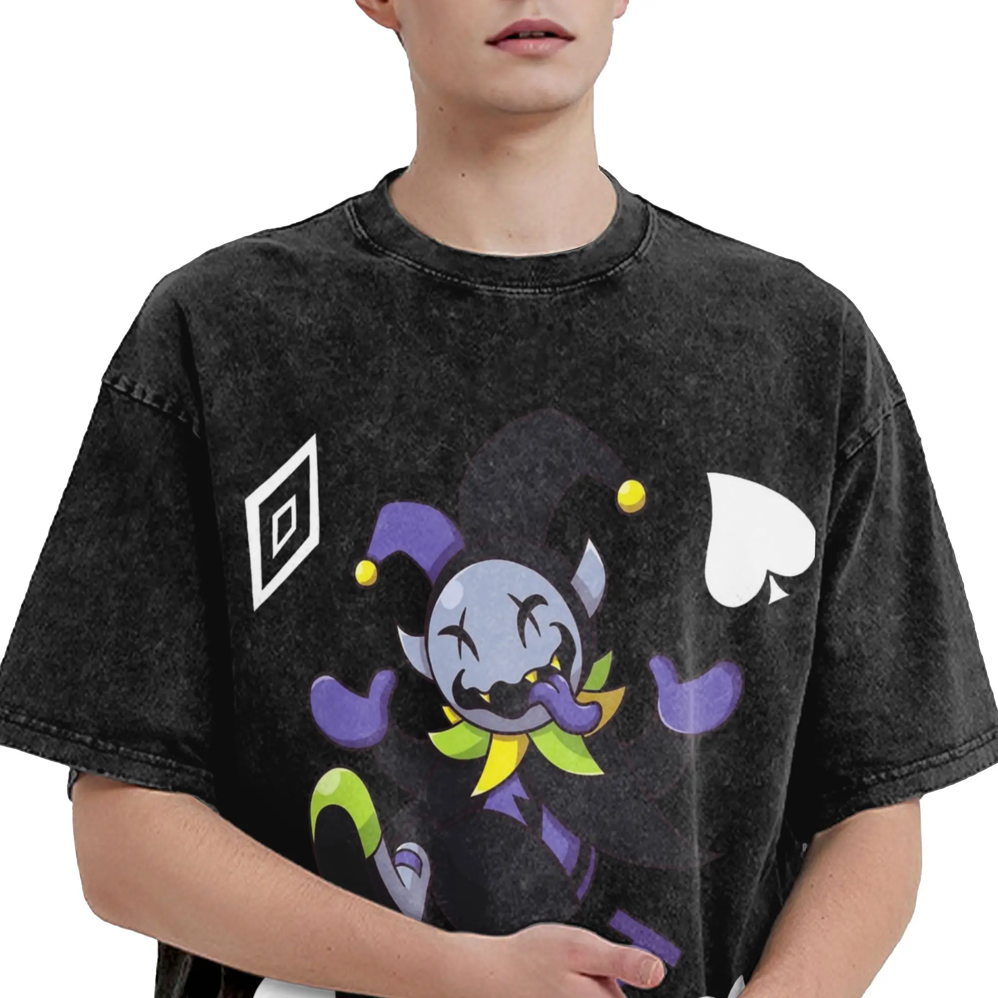 تي شيرت مغسول من Deltarune Jevil the Chaotic Jester تي شيرت هاي ستريت ملابس الشارع الشهير بأكمام قصيرة تي شيرت صيفي للرجال والنساء