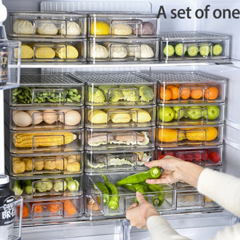 Refrigerator Food Storage Containers Cutout Handle Clear Pantry Stackable Fridge Organizers Bins Airtight Container