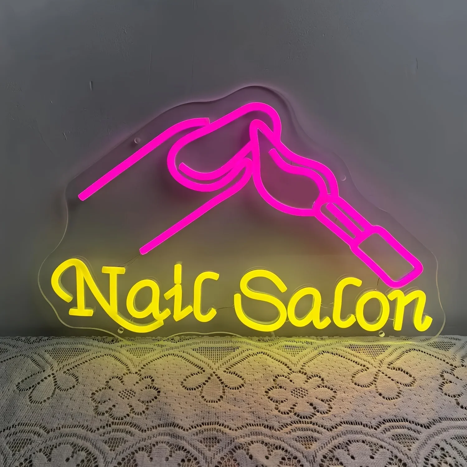 Nail Salon LED Neon Sign Pink Yellow Manicure Pedicure USB Powered Dimmable Wall Art for Beauty Store Window Decor