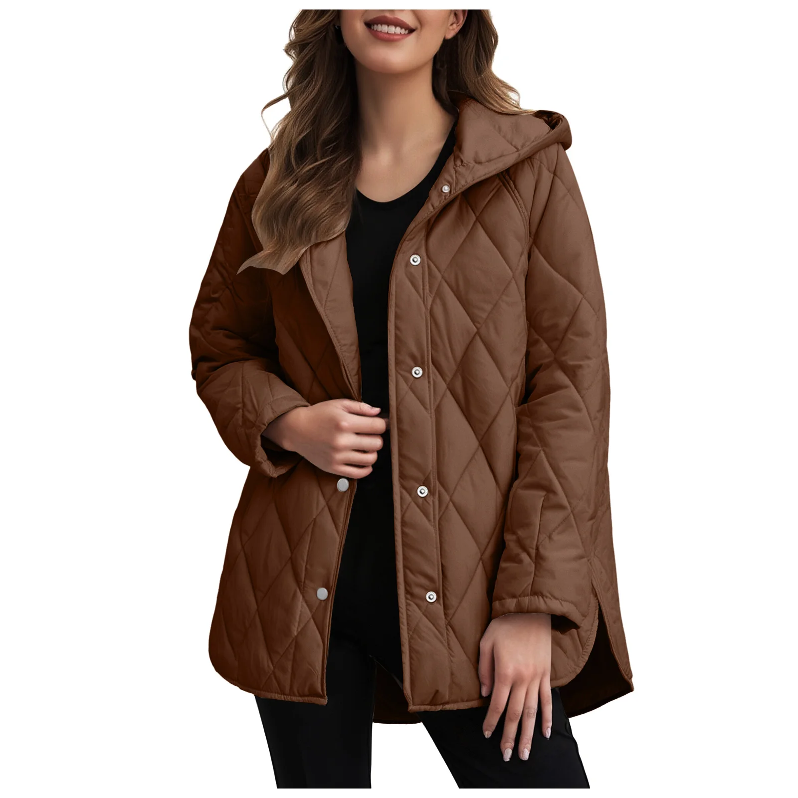 2026 Autumn Winter Fashion Cotton Jacket Coat Women's Parkas Casual Curled Edge Hooded Cotton Padded Coat Lattice Outerwear