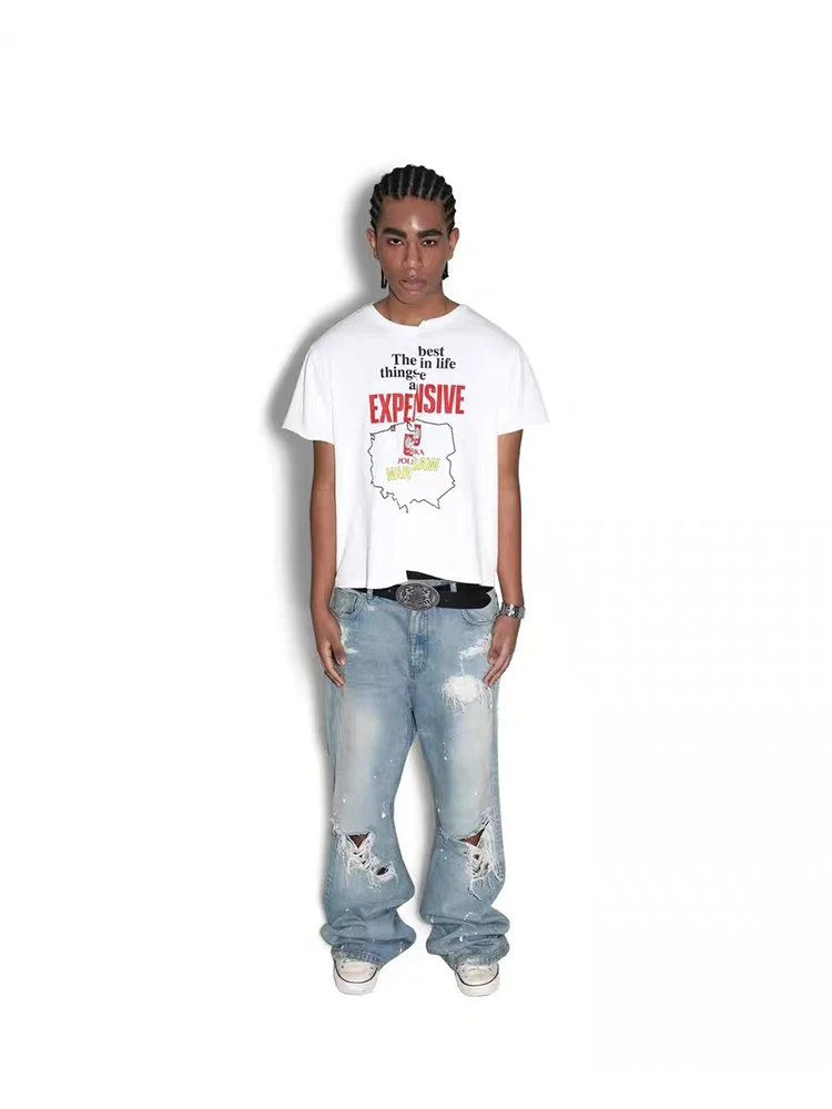 

ailz Project Vibe Men's T-irt Irregular Splicing Retro Misprint ort Sve Breathable Cotton round Ne Summer Top