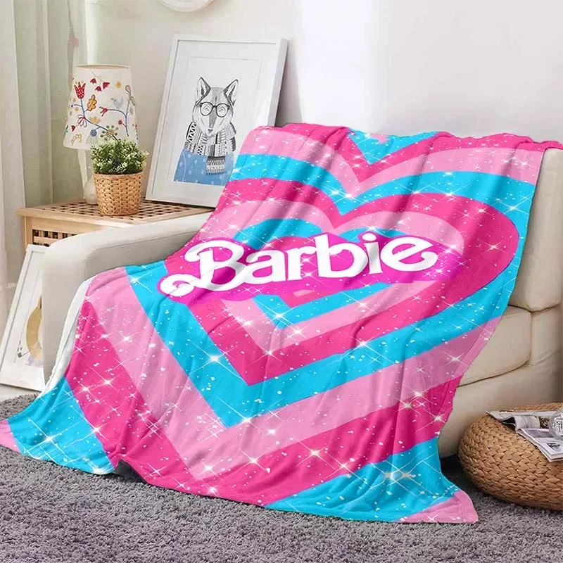 Barbie Logo Flannel Fluffy Throw Camping Blanket for Children Sofa Throw Blanket Modern Fashion Gift Miniso  Picnic Blanket