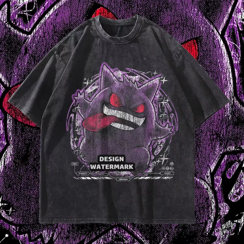 

Футболка в стиле аниме P-Pokemon с изображением Haunter, Gengar, Eevee, Lugia, Butterfree, винтажная, с эффектом потертости, уличная одежда, топы в стиле манга, футболки для мужчин и девушек, хлопок