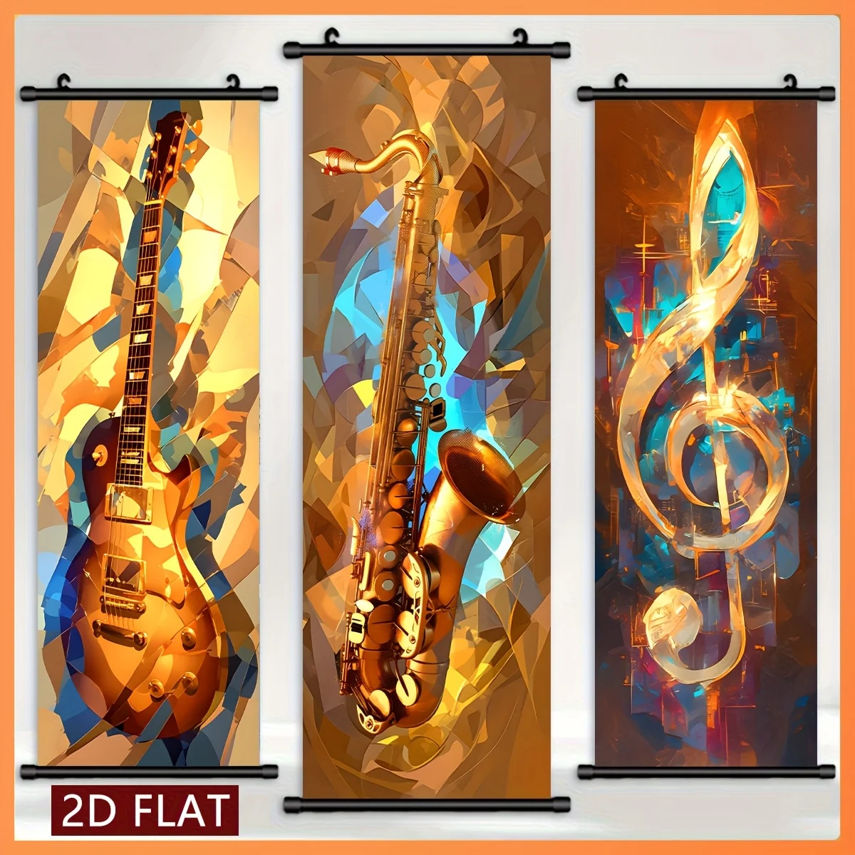 VIKAMA Abstract Guitar Note Scroll Tapestry, HD Fade Resistant Wall Scroll Painting, Modern Music Room Decor