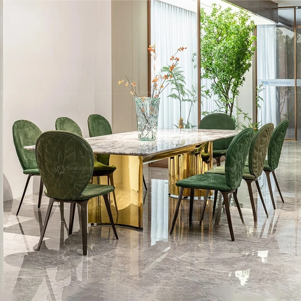 Modern light luxury natural marble dining table rectangular high-end large flat large apartment 10 people dining table and
