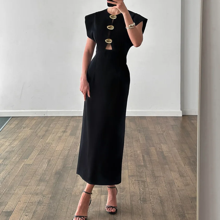 

Women's black blazer dress with stylish design, waist-cinching, cutout details, commuting-ready and elegant, high-end sense