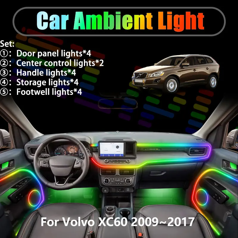 

Для Volvo XC60 2009~2017 MK1 2/18 в 1: Комплект светодиодной подсветки салона и багажника USB RGB с эффектом потока, аксессуары
