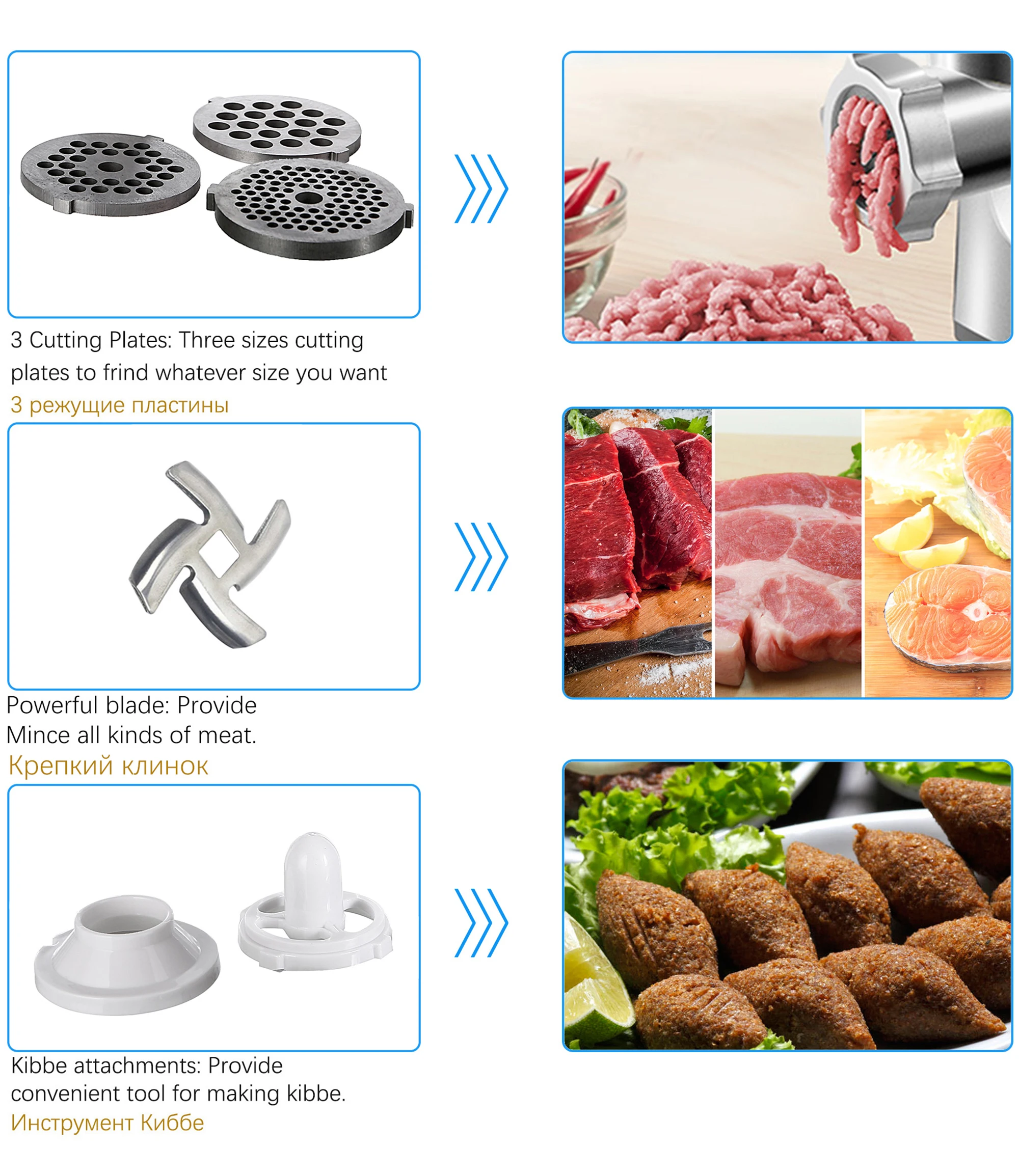 1200W Electric Meat Grinders Stainless Steel Heavy Duty Mincer ​Sausage Stuffer Food Processor Home Appliances Chopper Sonifer