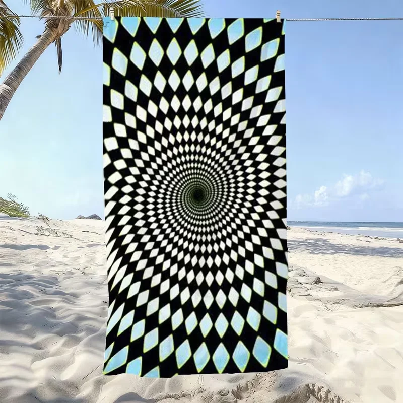2D Optical Illusion Spiral Geometric Print Beach Towe Hypnotic Print Quick Dry Soft Absorbent Sand Free Towel for Summer Travel