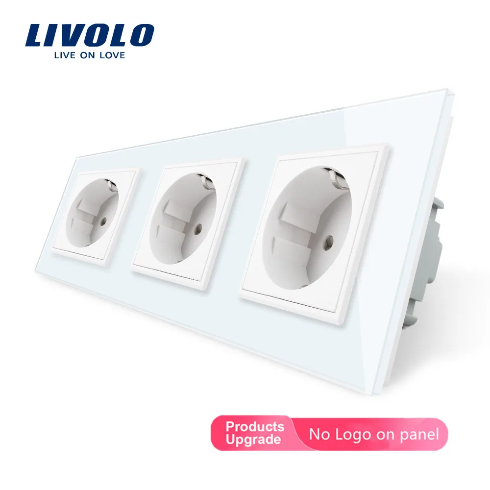 

New Livolo EU Standard Socket, Black Crystal Toughened Glass Outlet Panel, Triple Wall Power Sockets Without Plug,VL-C7C3EU-11