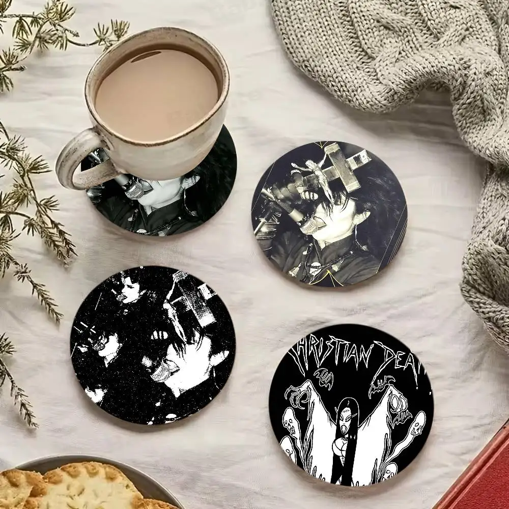 Christian Death Deathrock Band Wood Coasters Colorful Round Coaster Non-slip Heat Insulation Coffee Mats Home Accessories