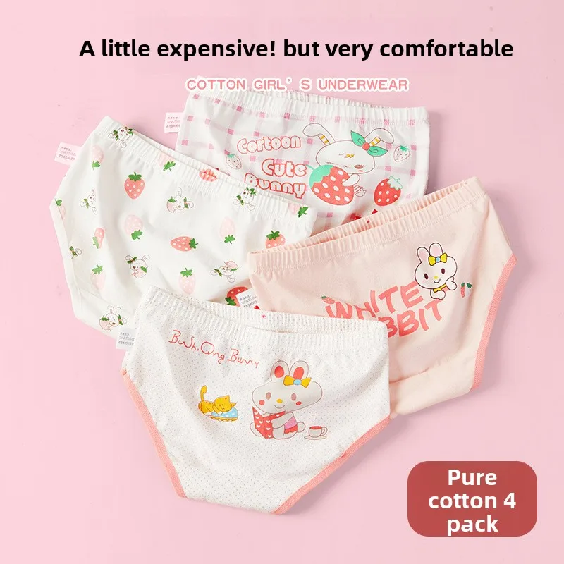 4 Pack Girls Cotton Underwear Soft Comfortable A-Class Kids Panties for Girls