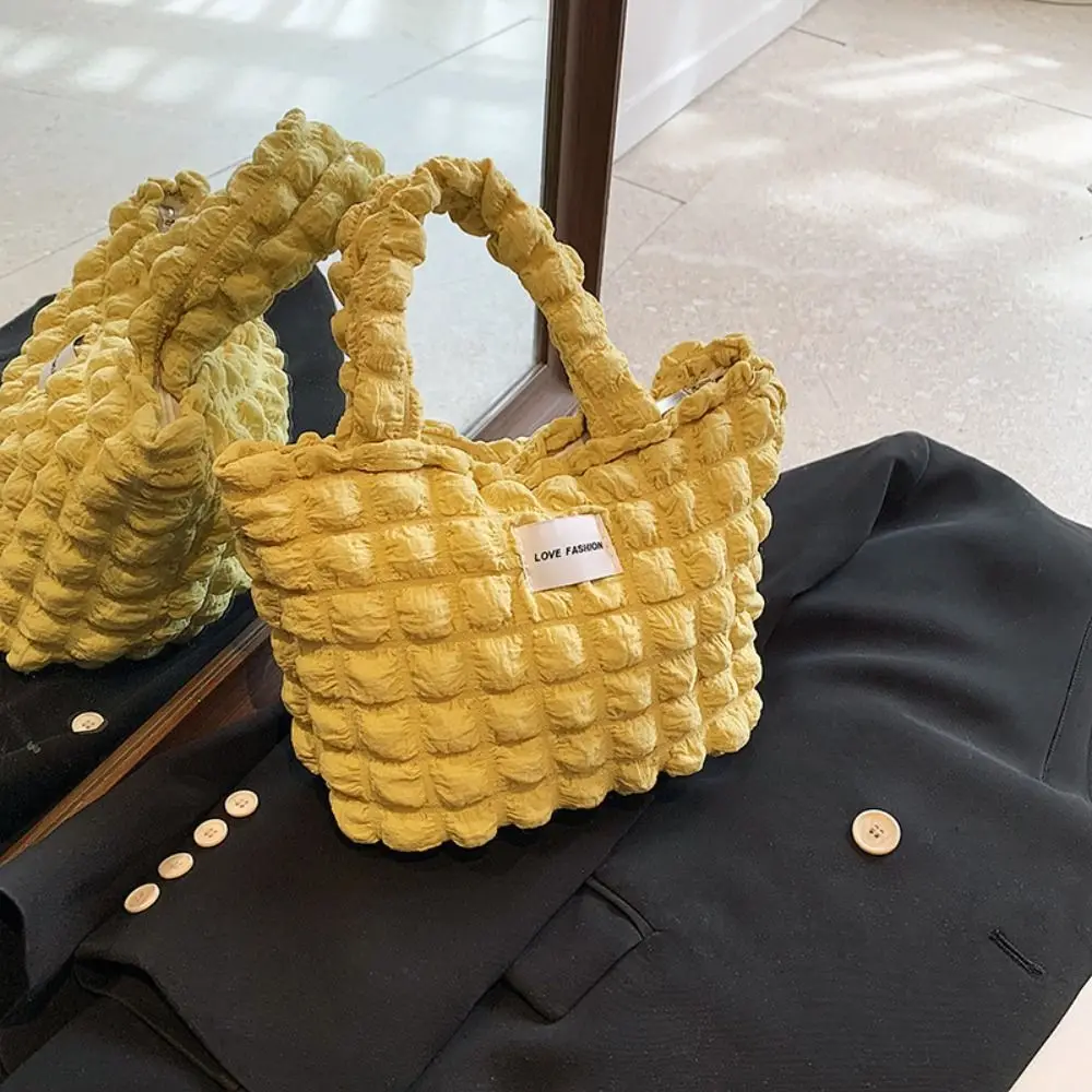 

Pleated Bubble Handbag Women's Plaid Small Handbags Travel Storage Shoulder Bags Armpit Bag Solid Color Tote with Zipper