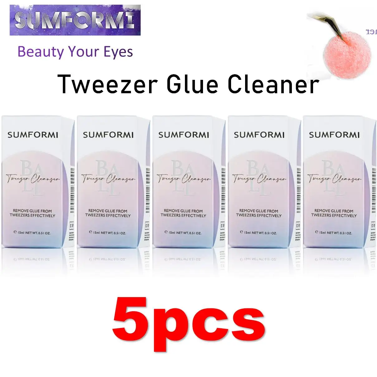 

5pcs Glue Remover from Tweezers Cleaning Sponge Ball with Liquid Glue Remover Eyelash Tweezers Clean Glue Makeup Suppliers Golle