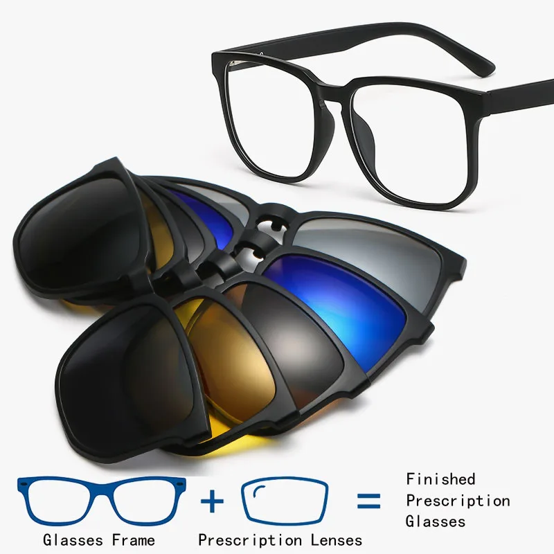 HD Prescription Eye Glasses 5 Colors Clip On Sun Glasses TR90 Eye Glasses Optical Myopia Reading Magnetic Polarized Sunglasses