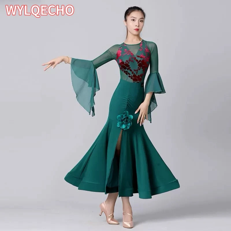 

2024 New Elegant Ballroom Dance Skirts Women Party Modern Dancing Tango Performance Costume National Standard Waltz Clothes