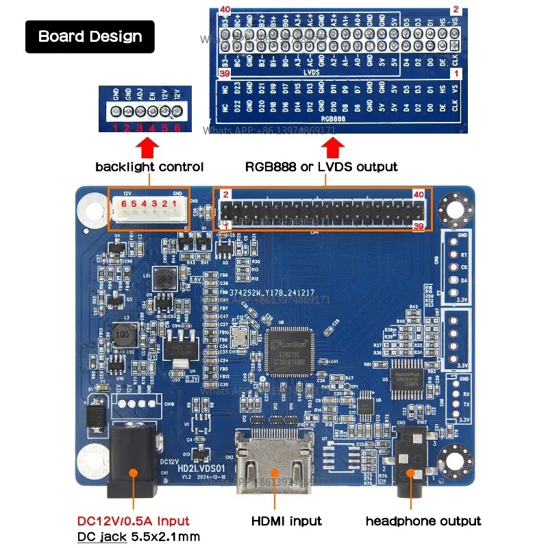 Geekworm HDMI-Compatible To LVDS Adapter Board | HDMI Input to TTL RGB888 or LVDS Output