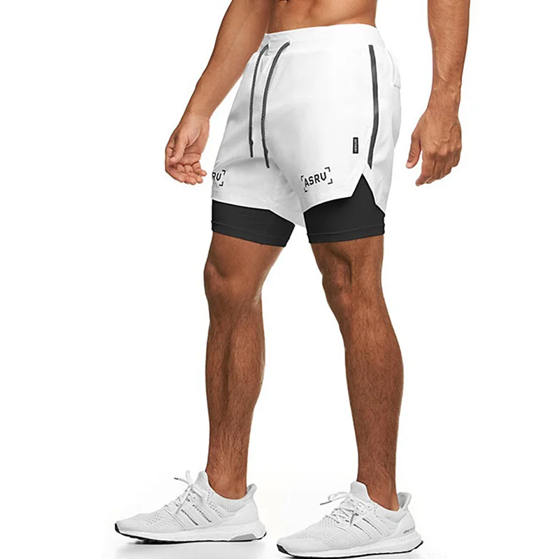 Men\'s Gym Running 2 In 1 Double-deck Shorts Male Sports Fitness Bodybuilding Quick Dry Short Pants Workout Jogging Sweatpants