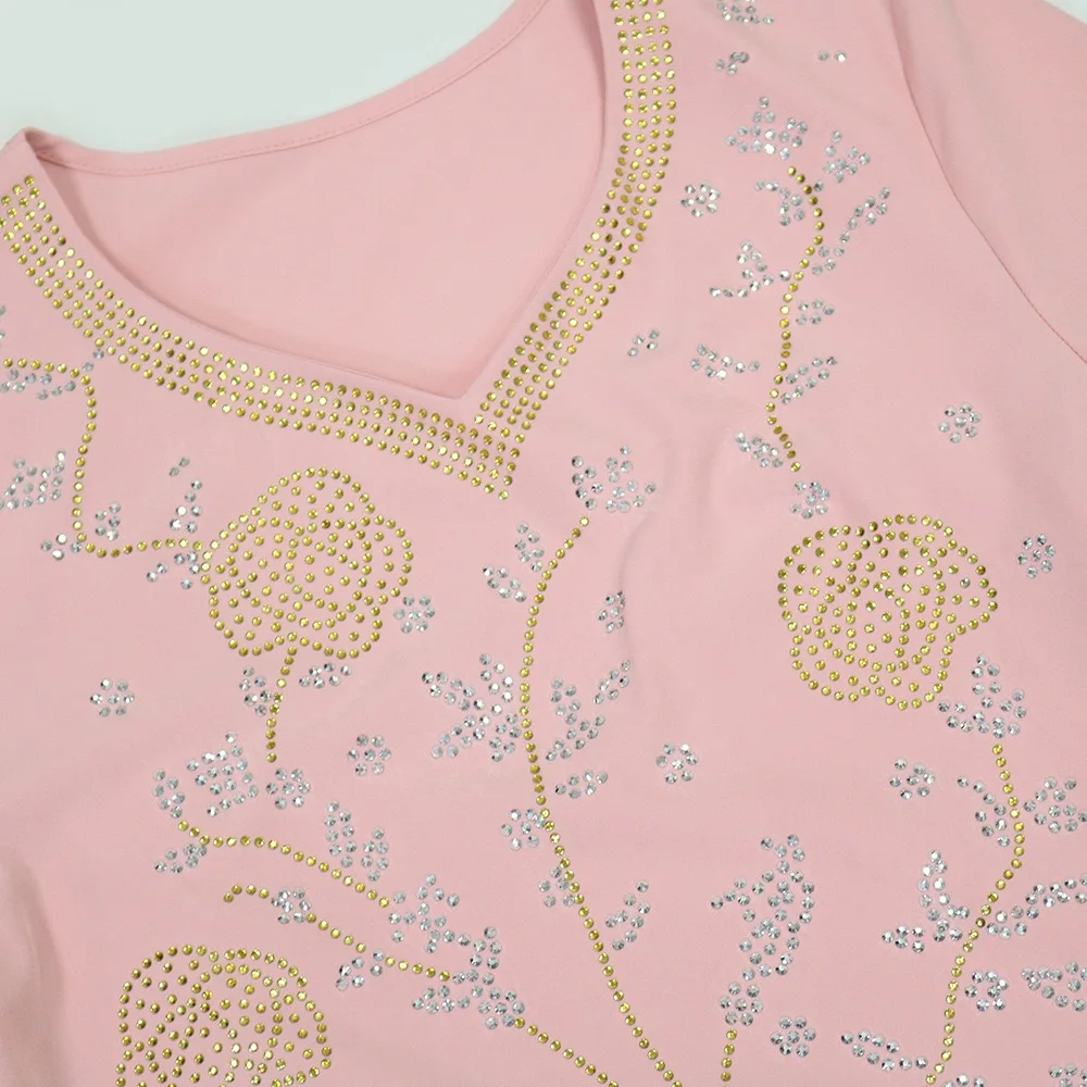 Fashion Eid Muslim Dresses for Woman 2025 New Diamond V Neck Straight Jalabiya Kaftan Islam Vestidos Arab Robe Ramadan Morocco