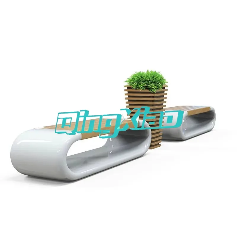 

Modern Fiberglass Bench With Wooden Seat Durable Long Waiting Chair For Mall Public Area Park And Commercial Spaces Outdoor