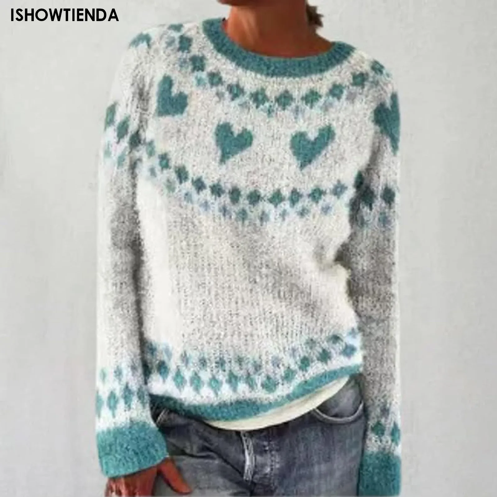 Autunno 2024 Nuovo maglione lavorato a maglia da donna autunno e inverno a righe con maglione girocollo sul fondo donna comoda