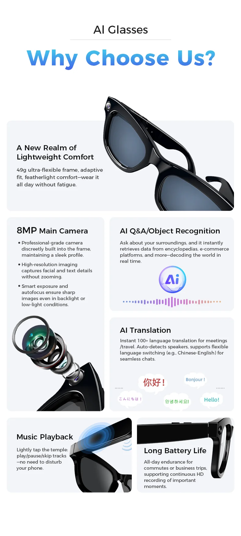 2.4G Bluetooth Transparent Lens AI Intelligent Photography and Music Listening Glasses
