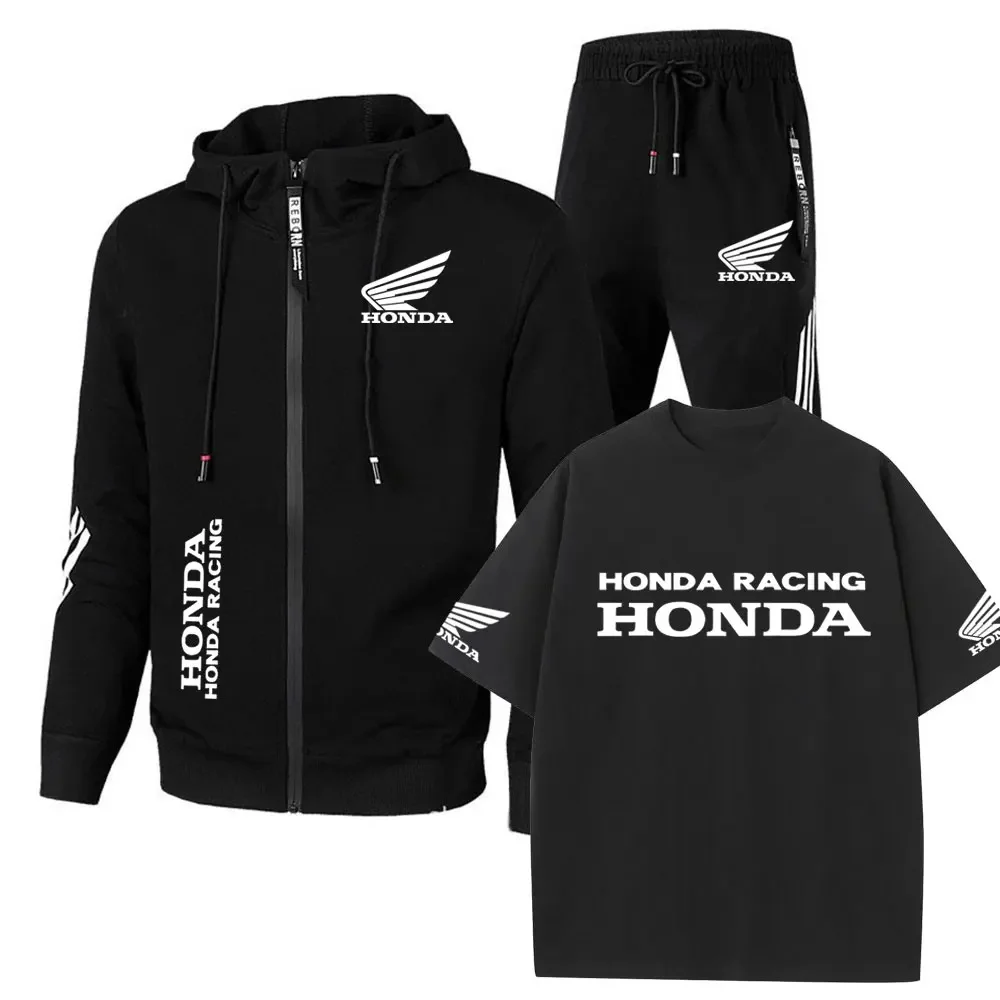 545648  Honda cotton top short-sleeved T-shirt zippered men's sportswear hoodie sweatshirt set Outdoor motorcycle men's clothing