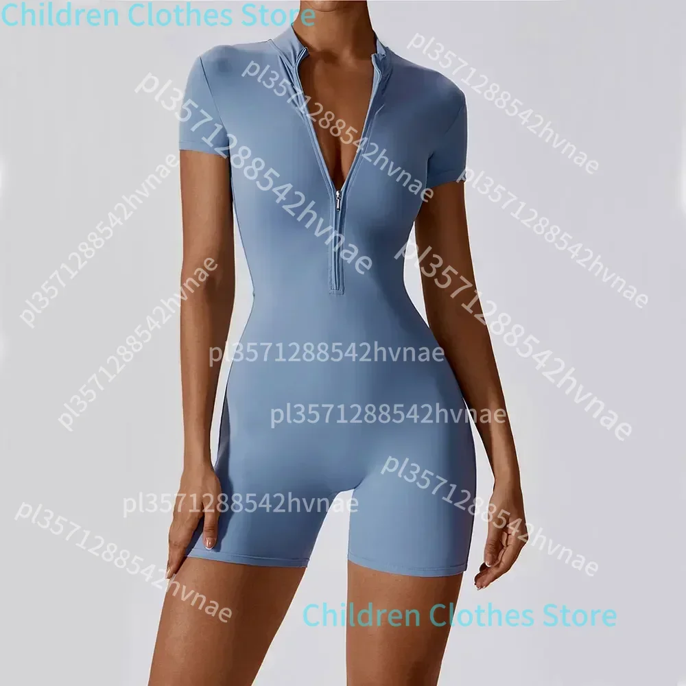 Mono de Yoga de verano de manga corta con cremallera, ropa deportiva para gimnasio, monos deportivos para mujer, ropa de entrenamiento para correr y bailar, traje de Yoga