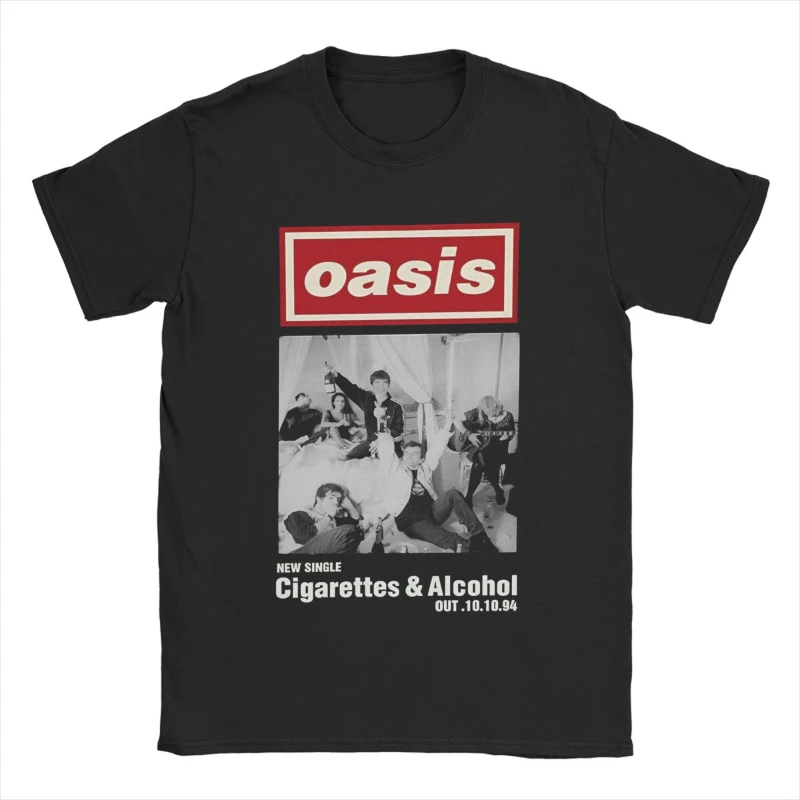 Vintage O-Oasis Rock 90's Band T-Shirt Men Crew Neck  Cotton T Shirt British Music Albums Short Sleeve Tees Summer Clothes