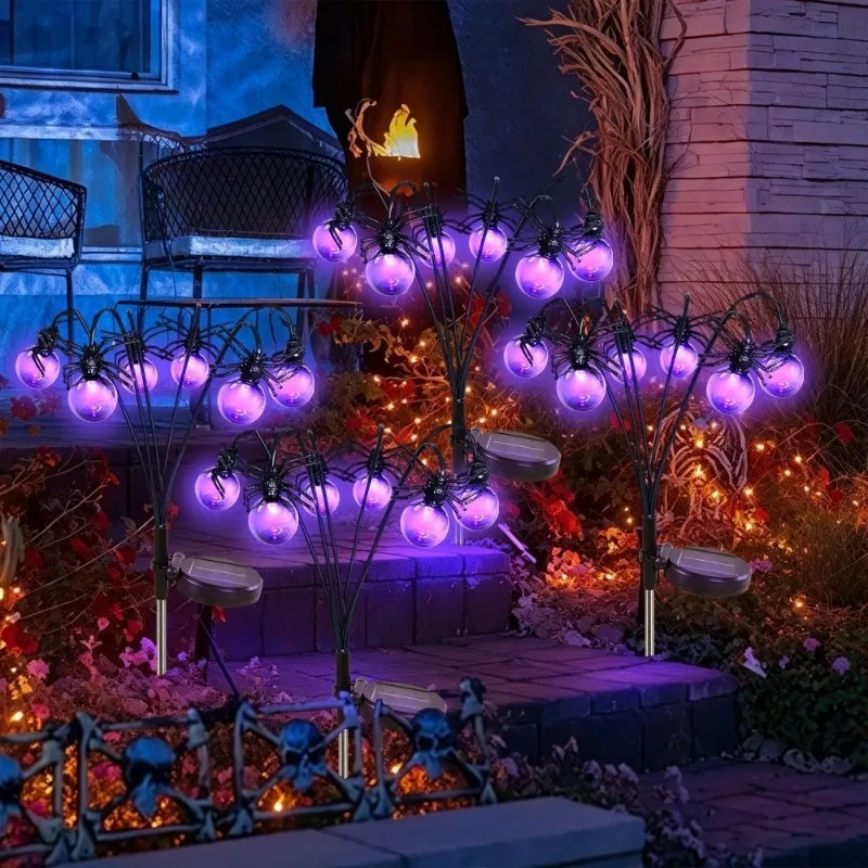 New Halloween Solar Lights Purple Spider Outdoor Garden Decorative Waterproof Yard Lights for Pathway Lawn Patio,Party Decor