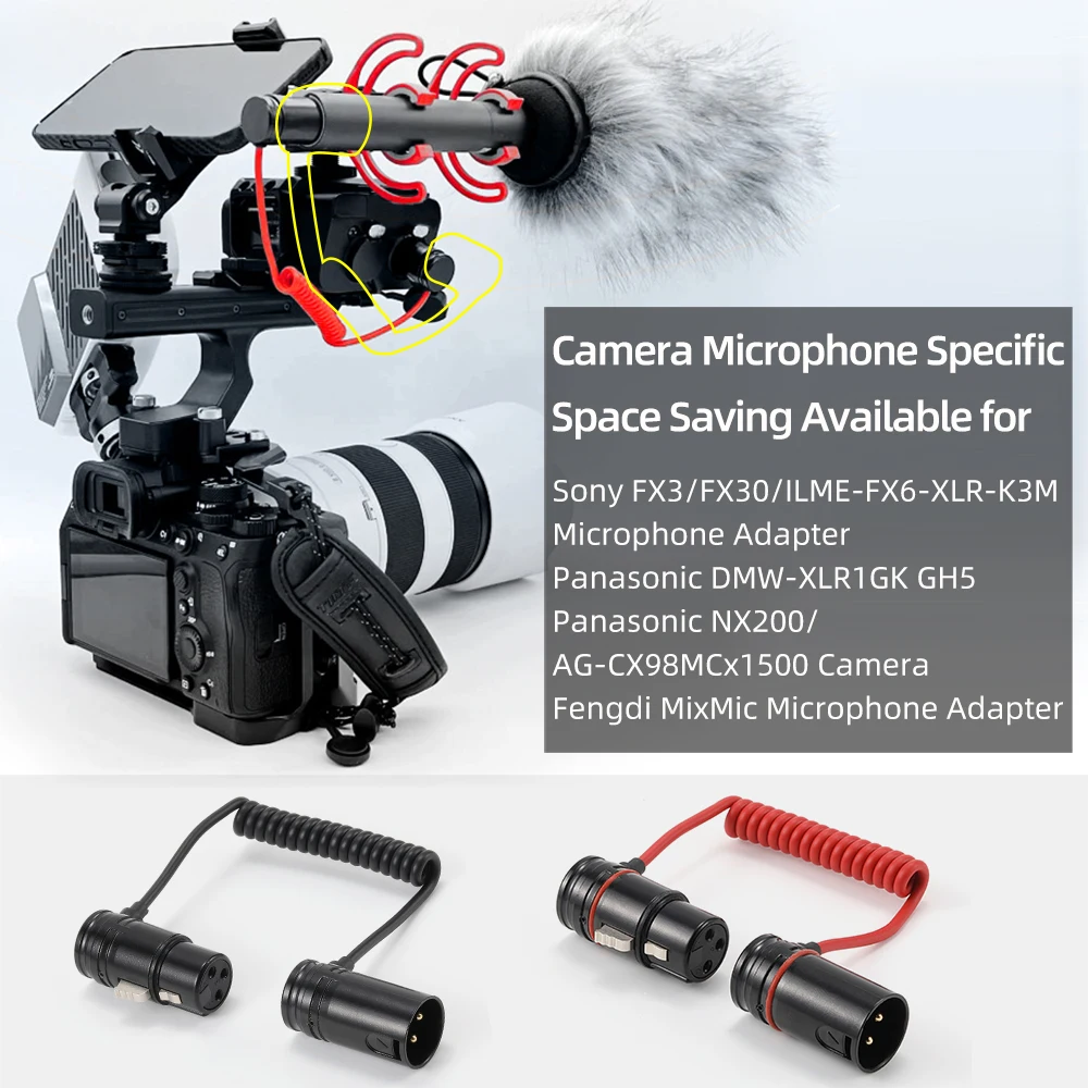 Low Profile 3Pin XLR to XLR Spring Cable Retractable Audio Telephone Coil for Microphone Amplifier Mixers Guitar Camera Specific