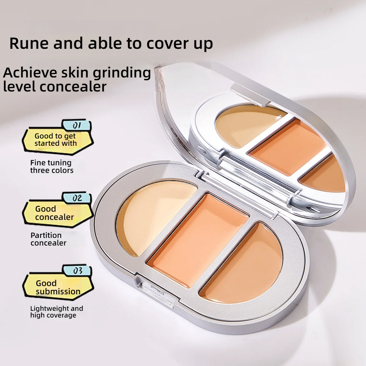 QXQY مصحح ألوان السلمون | خافي عيوب الدائرة الداكنة 3 في 1 ومنظف حوض المسيل للدموع | لوحة ثلاثية كريمي تحت العين | للياقة الجلد بدون خياطة ™