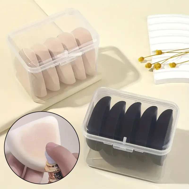 Juego de esponjas de maquillaje triangulares, 5 uds., con caja, base de doble uso en seco y húmedo, esponja de maquillaje para polvos sueltos, mezcladores de huevos de belleza
