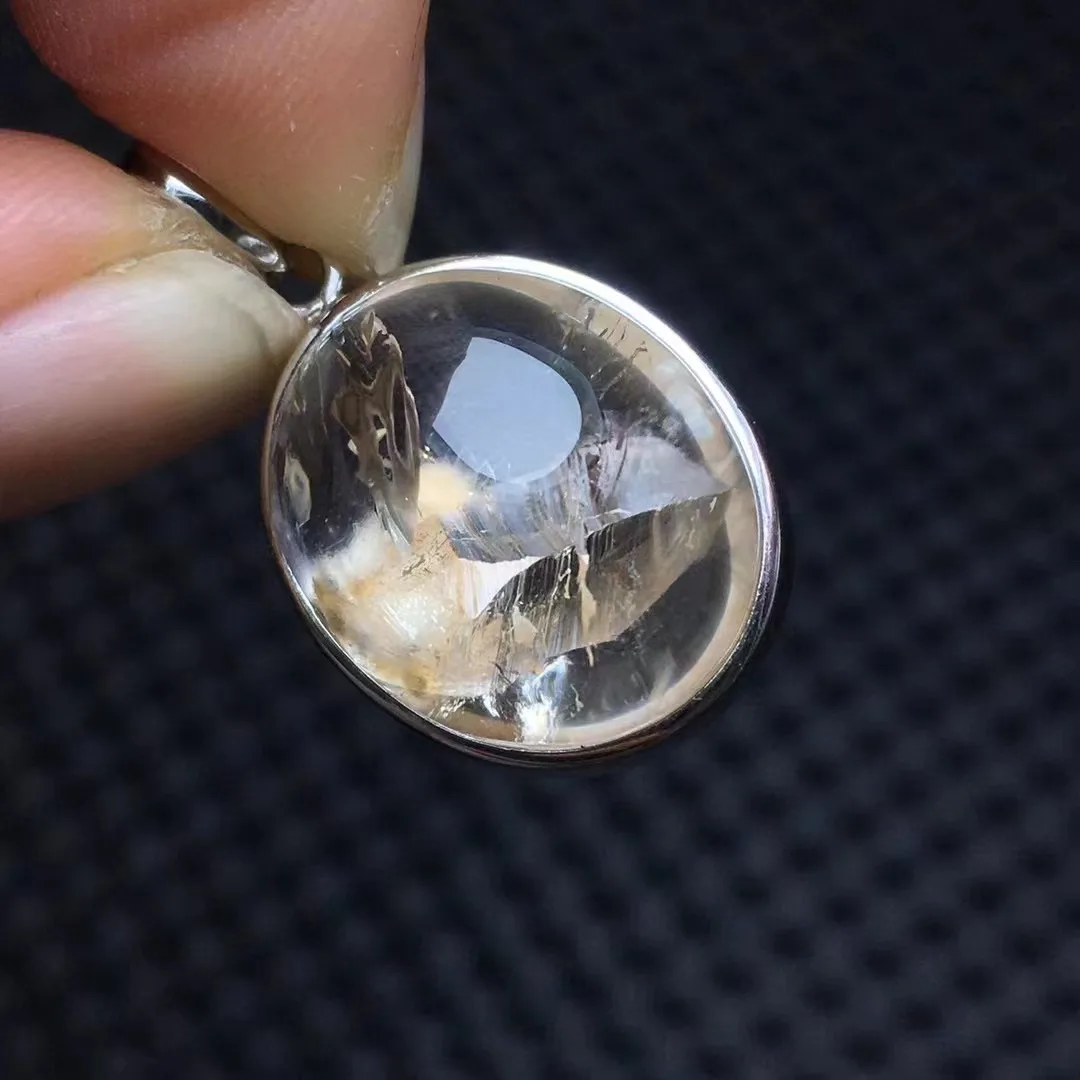 Unit One Piece 925 Silver Buckle With Good Quality Natural Rabbit Hair/Sea Urchin QuartzCrystal Healing Random Pendant For Gift